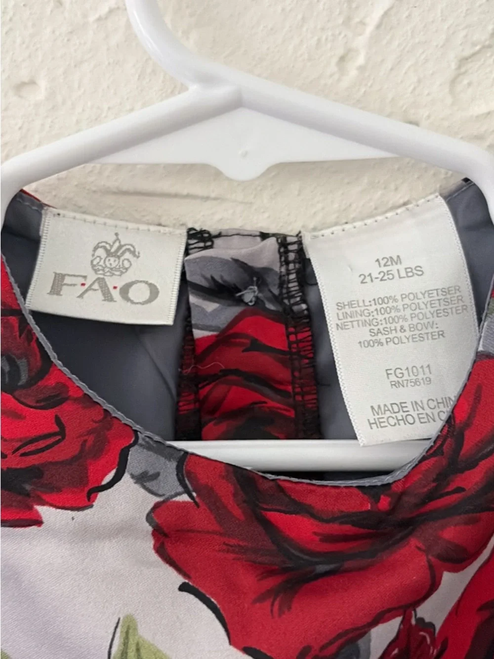 12M Red Rose Print Party Dress with Black Bow